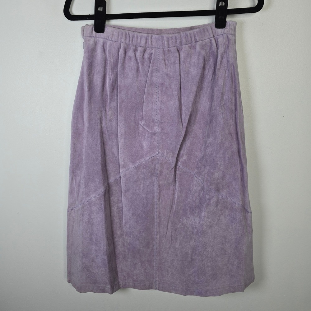 Terry Lewis Purple Suede Leather‎ Midi Skirt Lavender A-Line Size 8 NWT - Picture 2 of 6